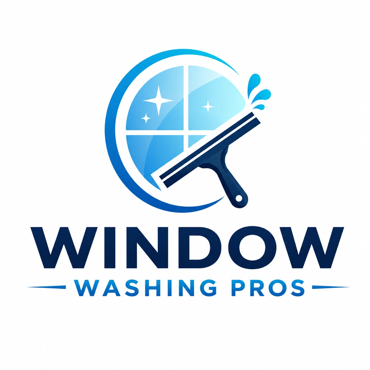 Window Washing Pros logo featuring a blue window, squeegee, water droplets, and sparkling clean glass.